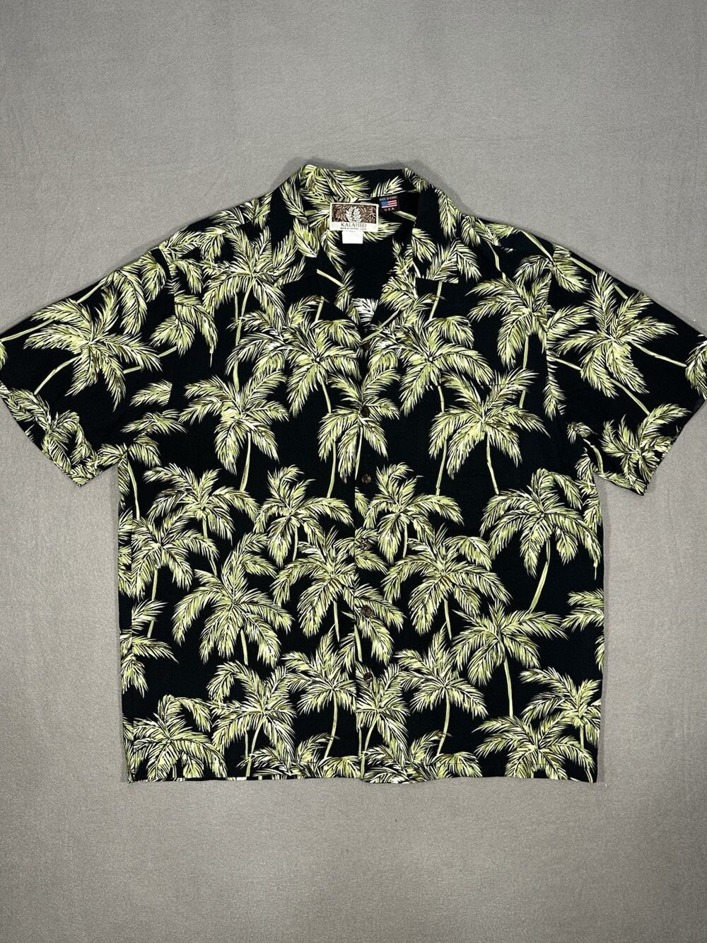 Kalaheo Hawaiian Shirt Mens XL Vintage Green Leaves Tropical Print